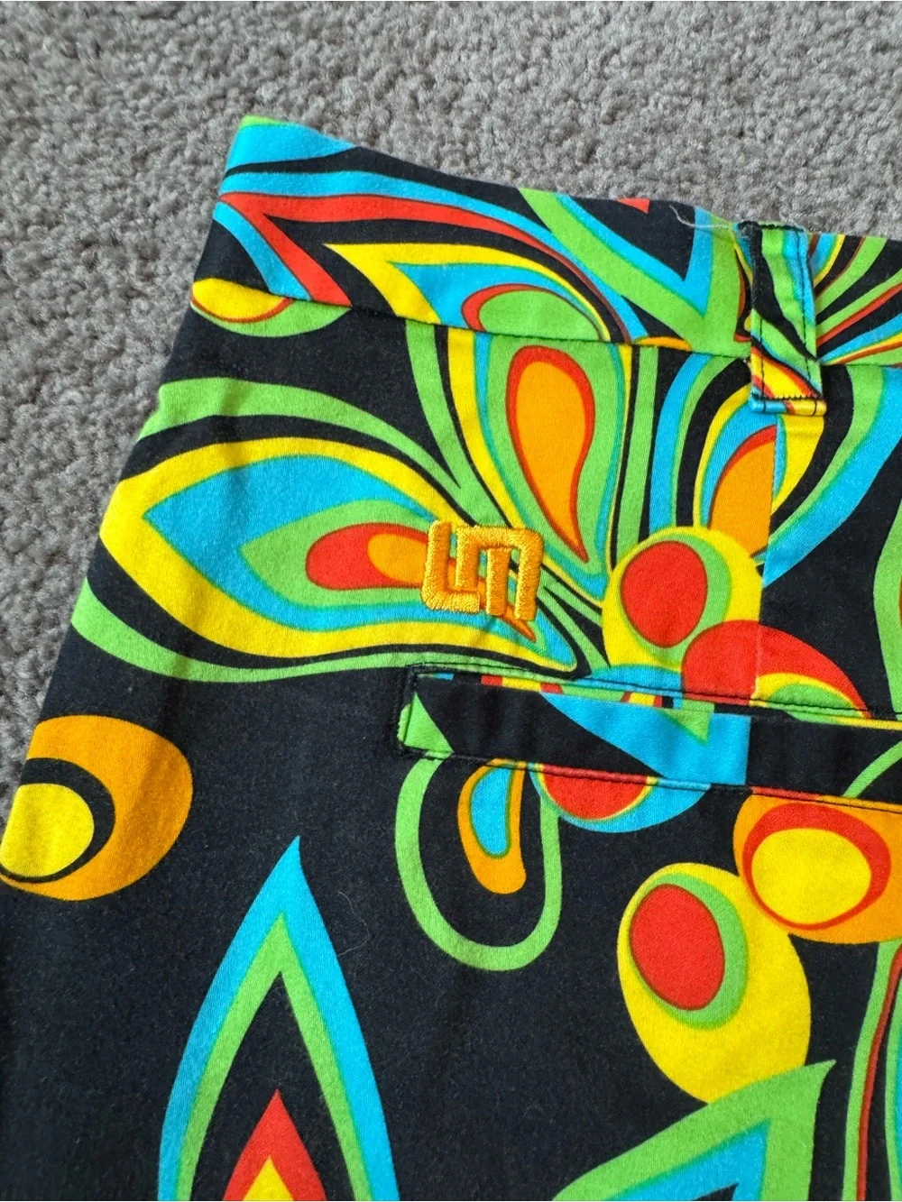 Loudmouth Black golf shorts with Neon Floral Pattern - Size 42